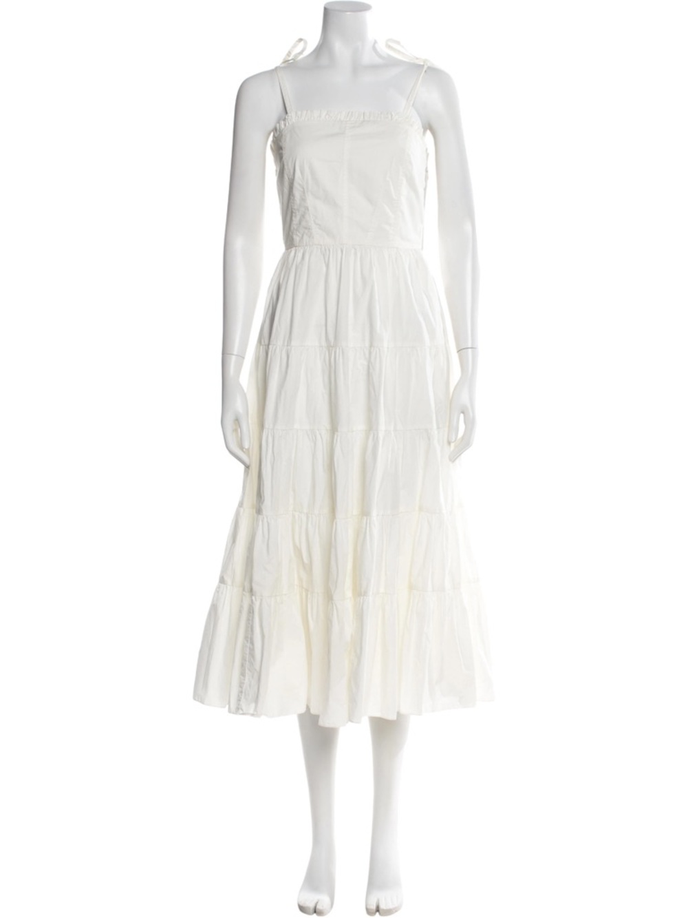 Ulla Johnson Fiora White Tie-Shoulder Tiered Midi Dress Size 6 Like New